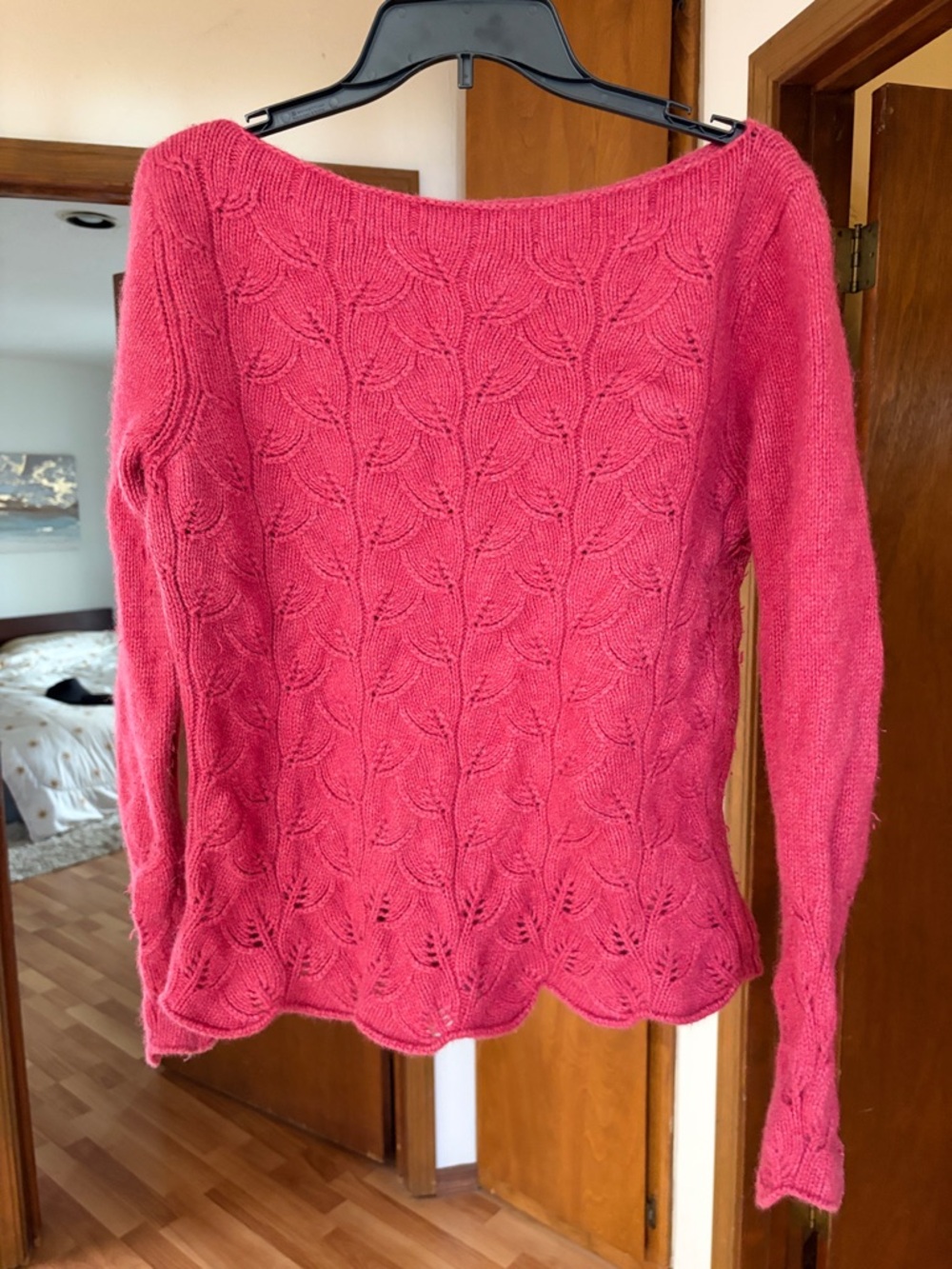 Ann Taylor Raspberry Pink Boat-neck Cable Knit Sweater
